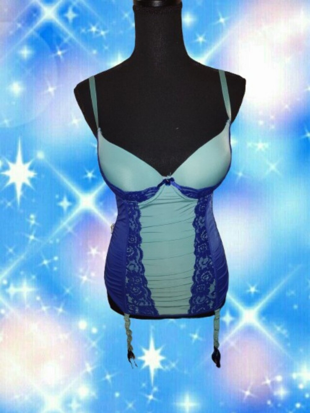 Y2K Gyaru Blue Bustier Lace Corset Top